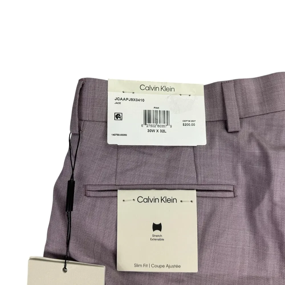 Calvin Klein Mens Jace Slim Fit Sharkskin Wool Blend Suit Pants Pink 30x32